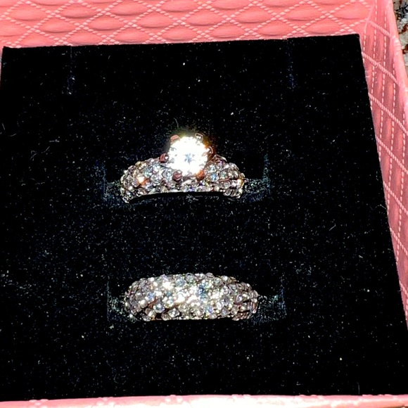 (◕‿◕) Wedding Set 2 pc 18kf  white gold diamond Ring 3 Ct tw Romantic vintage - Picture 8 of 8